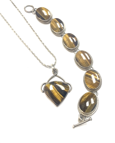 Sterling Silver Statement Necklace Featuring Tigers Eye