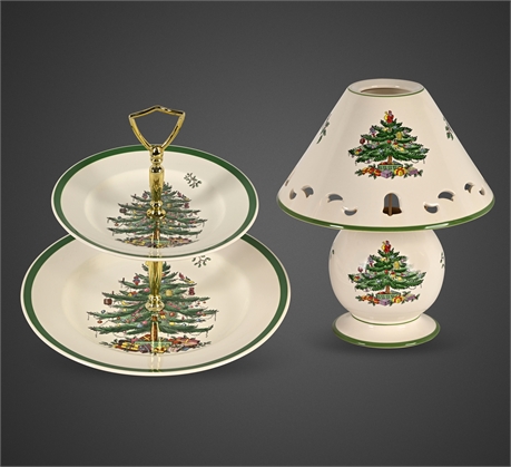 Spode Christmas Tree Lamp & Dessert Stand – Pierced Shade, S3324