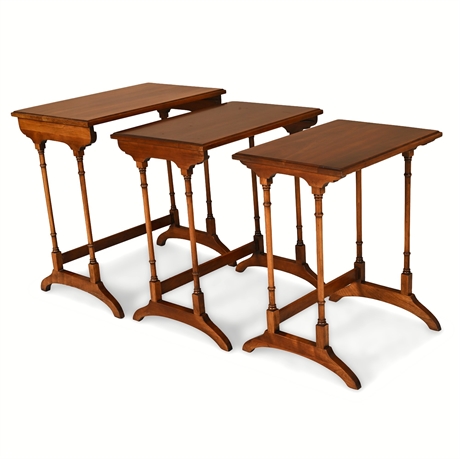 Statton Old Towne Walnut Nest of 3 Tables — Faux Bamboo Legs