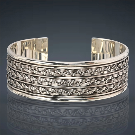 "Meandering River" Motif Sterling Silver Cuff Bracelet