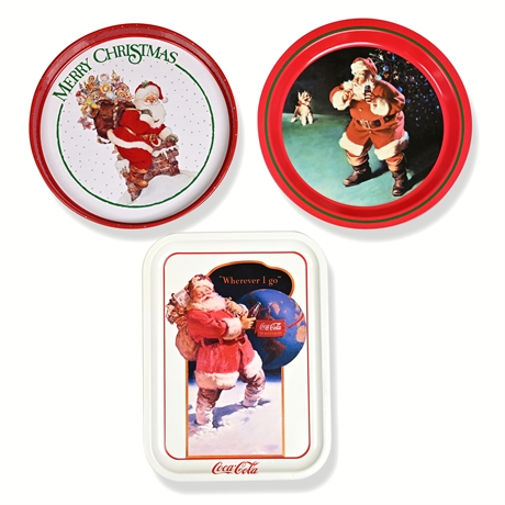 Vintage Coca-Cola Santa Trays with Classic Christmas Tray Lot of 3, 1988–1992