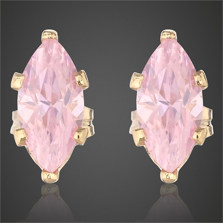 14K Gold Pink Marquise Stud Earrings — Marked 14K
