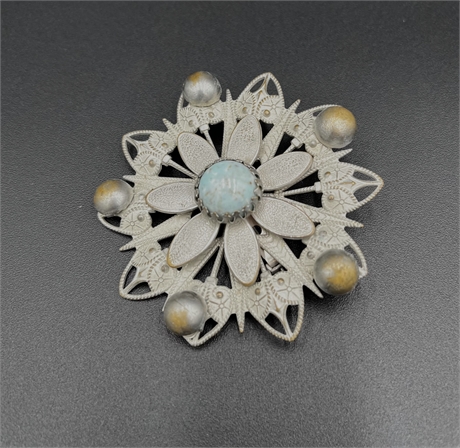 ANTIQUE SILVER AND TURQUOISE PIN