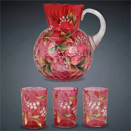 Victorian Cranberry Art Glass Set