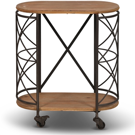 Iron and Wood Oval Bar Cart