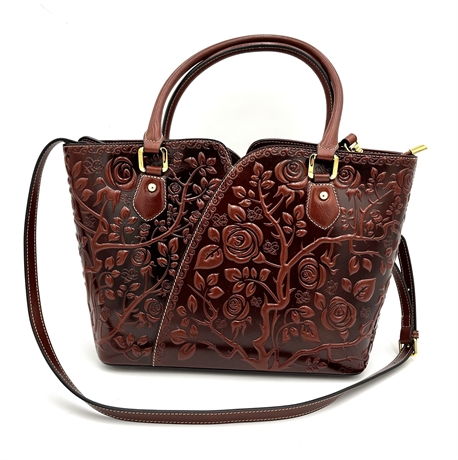 PIJUSHI MAHOGANY EMBOSSED HANDBAG