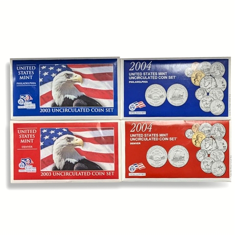 2003 and 2004 U.S. Mint Uncirculated Coin Sets (Philadelphia and Denver Mints)