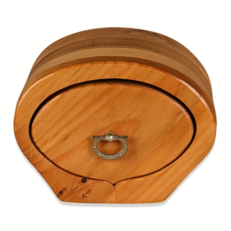 Maine State Prison Handcrafted Mixed-Wood Barrel-Form Trinket Box, Ring Pull