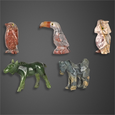 Hand-Carved Peruvian Stone Animal Figurines – 5-Piece Set