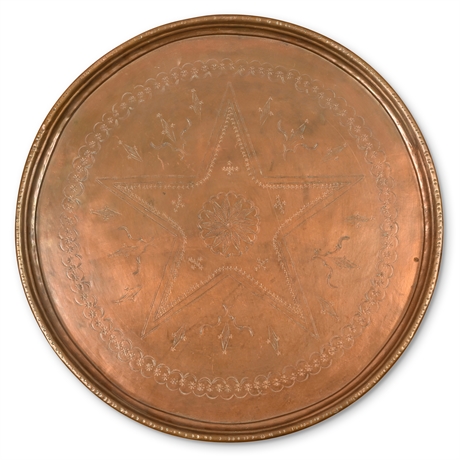 22" Hand-Stamped Moroccan Copper Tray with Star Engraving