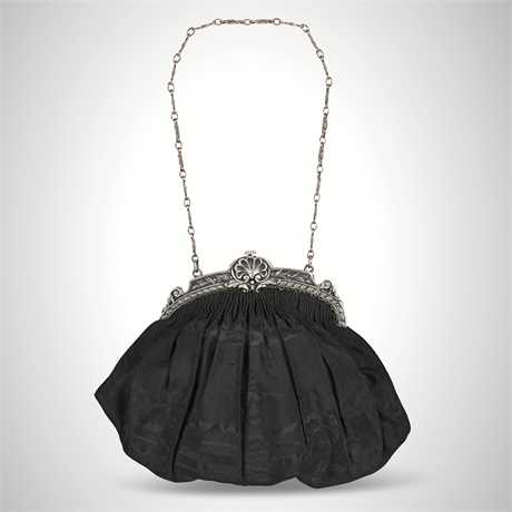 Sterling Silver-Framed Black Silk Evening Bag — D. Balazs San Francisco