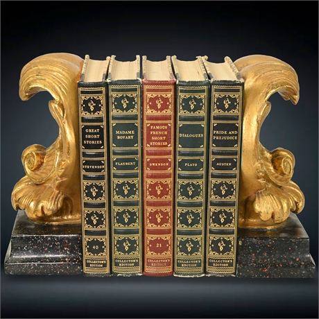 Pair Neoclassical Italian Borghese Gilt Plaster Bookends