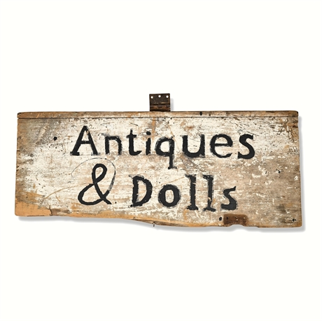 "Antiques & Dolls" Trade Sign on Reclaimed Pine Board