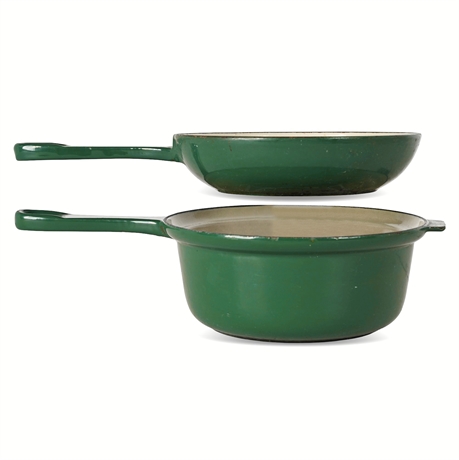 Le Creuset Green Enamel Cast Iron Saucepan #18 w/ Skillet Lid — Vintage Combo