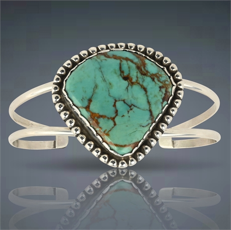 Navajo Sterling Silver and Turquoise Cuff Bracelet, Signed "AG"