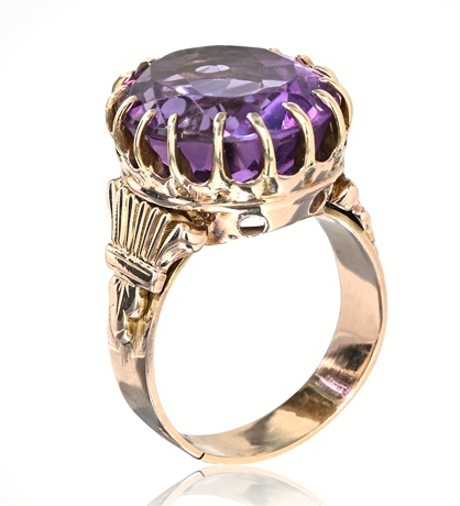 Vintage 10K Gold Amethyst Ring – 9.16g, Size 7, 5–7 ct Amethyst