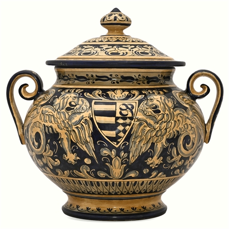 Cottura Italian Majolica Urn – Black & Gold, Signed Magnanelli Gubbio