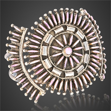 Zuni Sterling Queen Pink Conch Needlepoint Cuff Bracelet