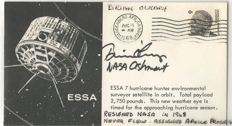 Brian O'Leary Signed ESSA 7 Satellite First Day Cover, 1968 Vandenberg AFB
