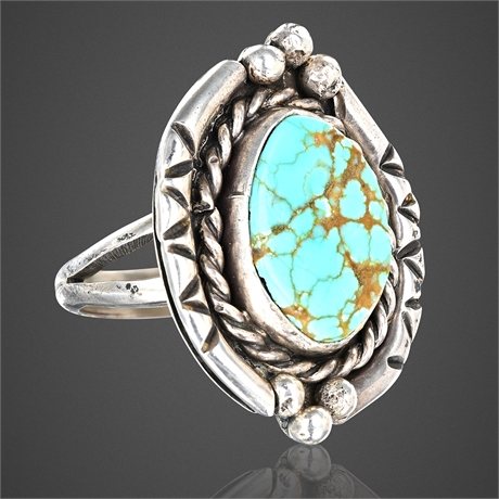 Vintage Navajo Sterling Silver Ring w/ Natural Turquoise, Size 6.5