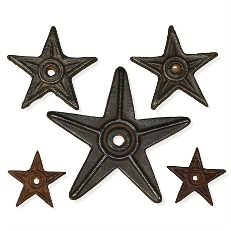 Set of 5 Iron Star Wall Plaques - Rustic Mexican Design