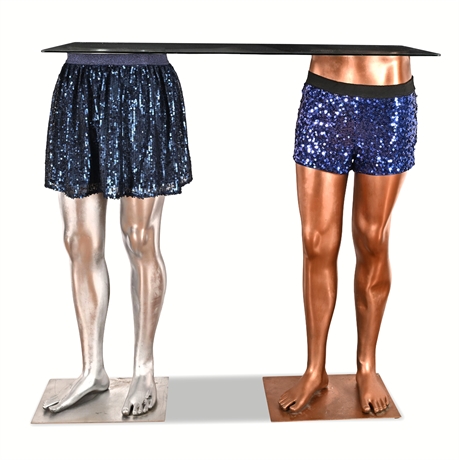 Pair of Copper & Silver Mannequin Leg Table Bases w/ Glass Top