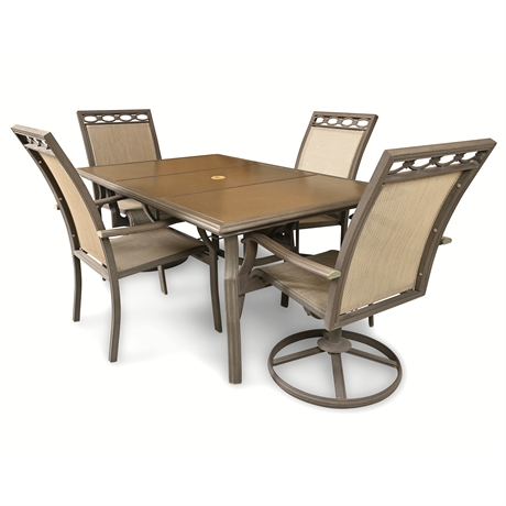 Aluminum Patio Dining Set w/ Ceramic Tile Table & (2) Swivel Chairs