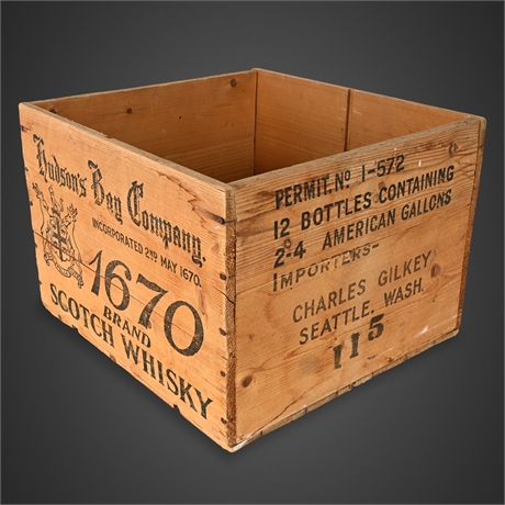 Hudson’s Bay Co. 1670 Scotch Whisky Wooden Shipping Crate
