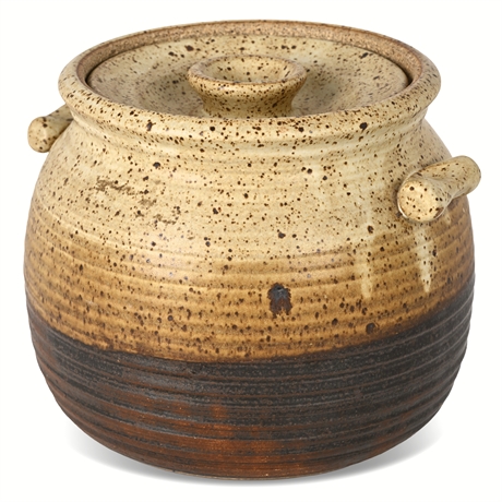 Handmade Stoneware Bean Pot — Speckled Glaze, Double Handles