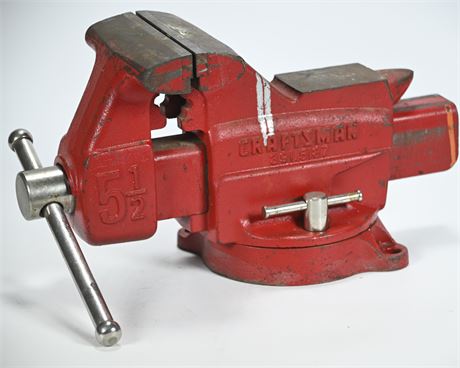 Craftsman Vintage Red Bench Vise Industrial Swivel