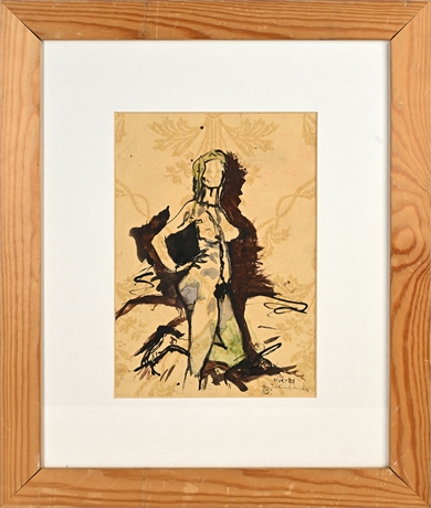 Maryla Jakubovska – Nude Figure, 1998, Watercolor & Acrylic, Framed