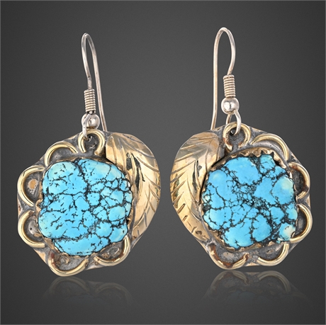 Sterling Silver Gold-Wash Earrings with Turquoise Stones