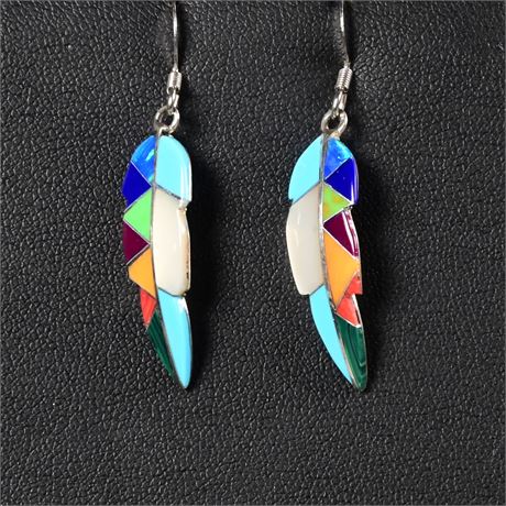 Petite Zuni Inlaid Feather Earrings
