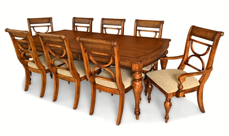 Old World Dining Set 9-Pc — Carved Hardwood, Leaf, Table Pads