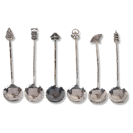 Six Sterling Japanese Export Bamboo Demitasse Spoons – 4.25"