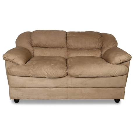 62" Tan Loveseat with Pillow Arms — Soft Upholstery