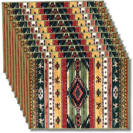 Tribal "Art Silk" Placemats Belgium — Southwestern Kilim — Set of 10