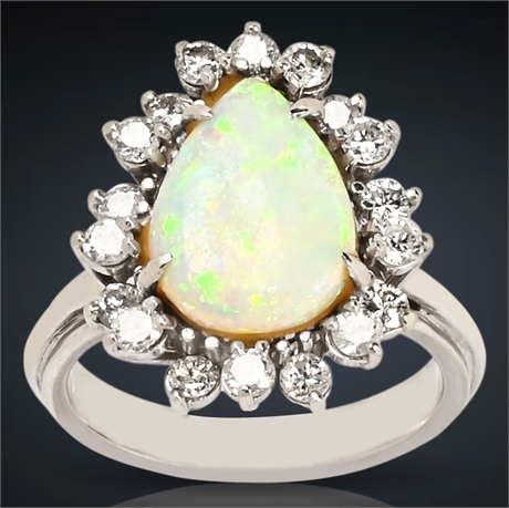 10K Diamond & Opal Ring, Size 6