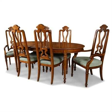 Drexel Talavera Dining Set — Walnut Table, 6 Chairs, 2 Leaves, c.1960s