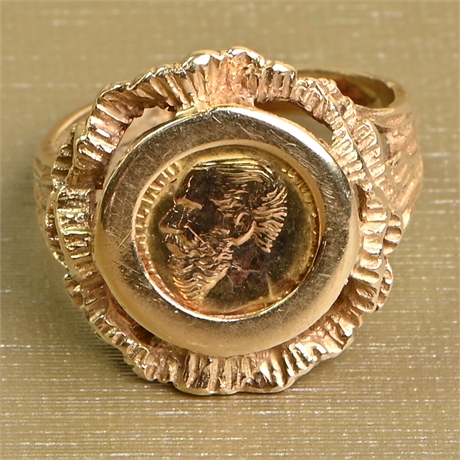 18K Gold Maximiliano Imperio Mexicano Coin Ring