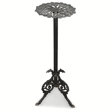 35" Gothic Revival Iron Plant Stand — Dragon Motif