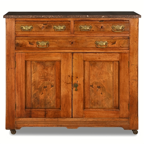 Late 19th Century Walnut Buffet with Brass Hardware and Marble Top