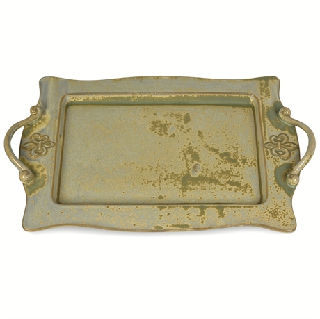 Elegant 20" Fleur De Lis Stoneware Tray with Handles