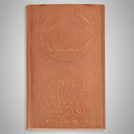 2011 .999 Copper Half Pound Bar – Buffalo Design USA