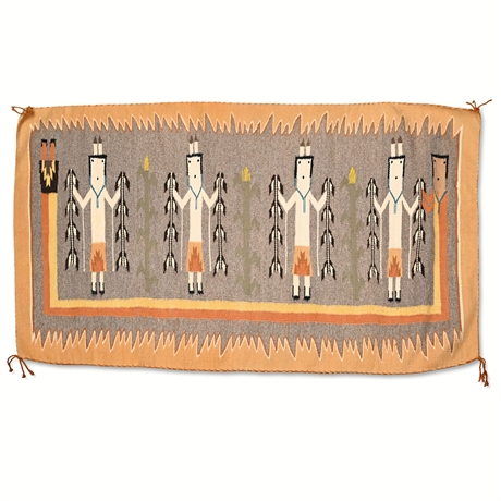 Navajo Mid-Century Yei Rug with Cornstalk Motifs, 28" x 45.5"