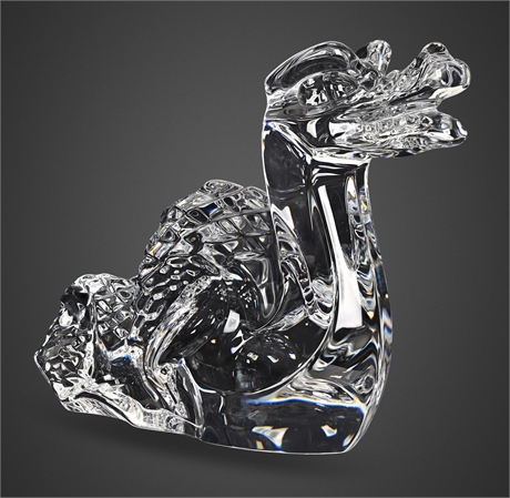 Baccarat French Crystal Coiled Dragon Figurine, Signed