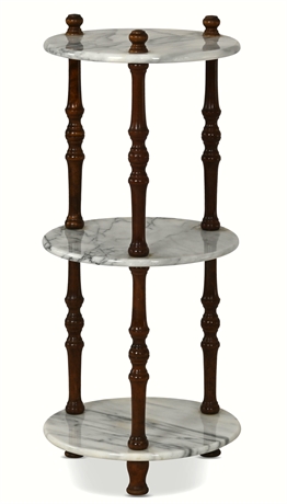 Three-Tier Carrara Marble and Wood Stand