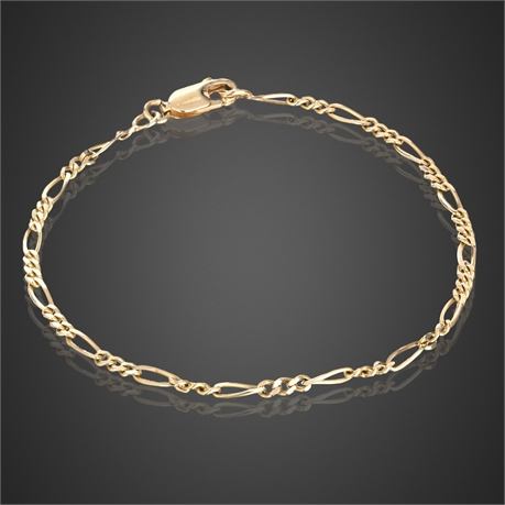 14K Gold Figaro Link Bracelet, Solid Links