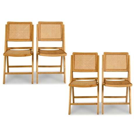 Solid Wood & Cane Folding Chairs, Set of 4 — Natural Finish