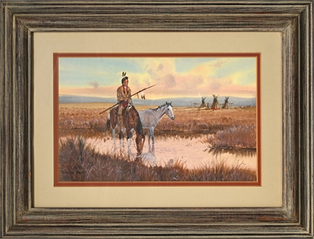 Ron Stewart “Evening Drink” Watercolor & Gouache — Framed, 1977